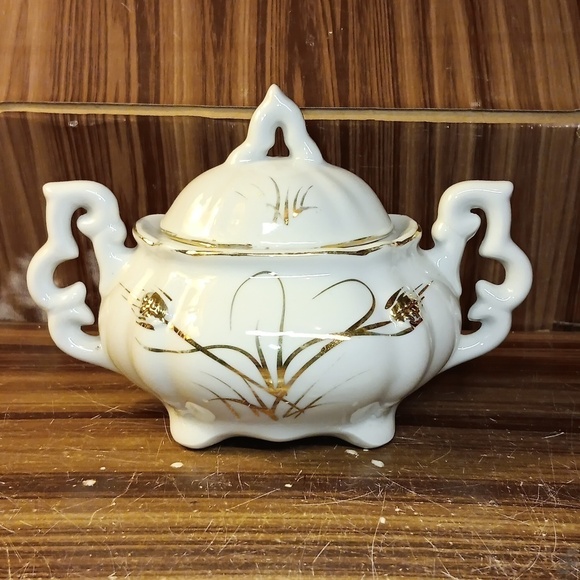 Vintage mcm Lefton gold wheat sugar dish - Picture 1 of 4